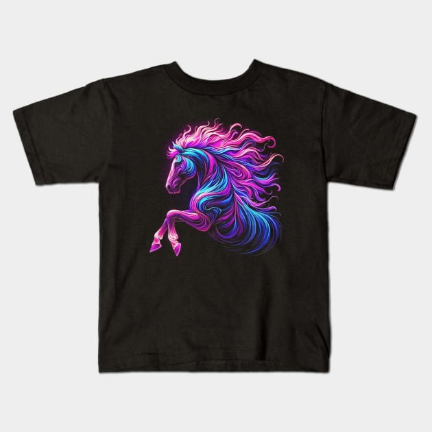 Equestrian Colorful Horseback Riding Art Women Girls Horse Kids T-Shirt by farmnfancy